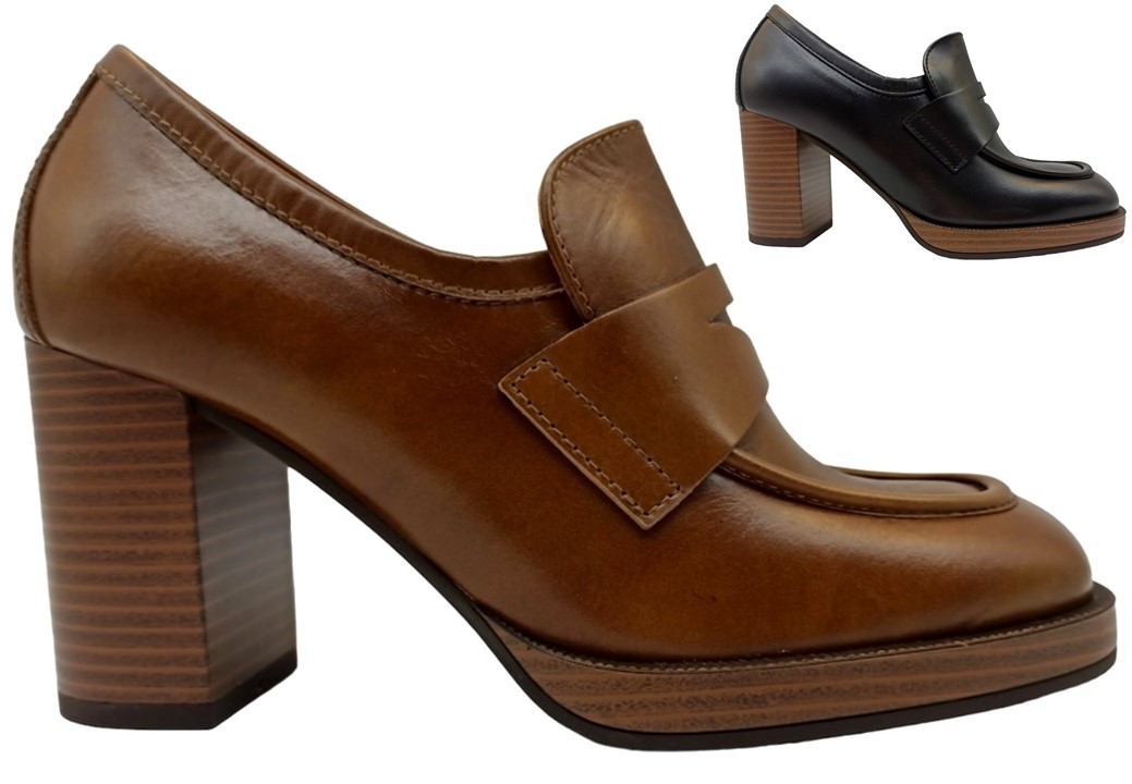 Mocassini per donna Nero Giardini I308190D scarpe tacco medio casual in pel