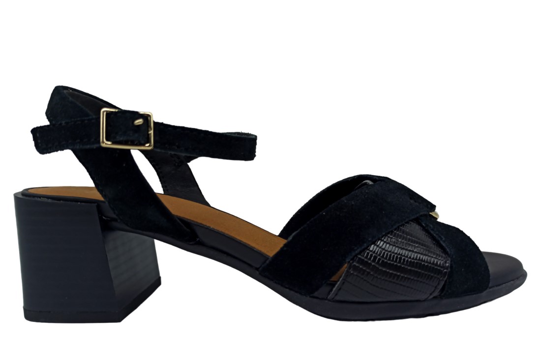 Sandali scarpe donna con tacco basso Geox D45RLB casual eleganti pelle neo