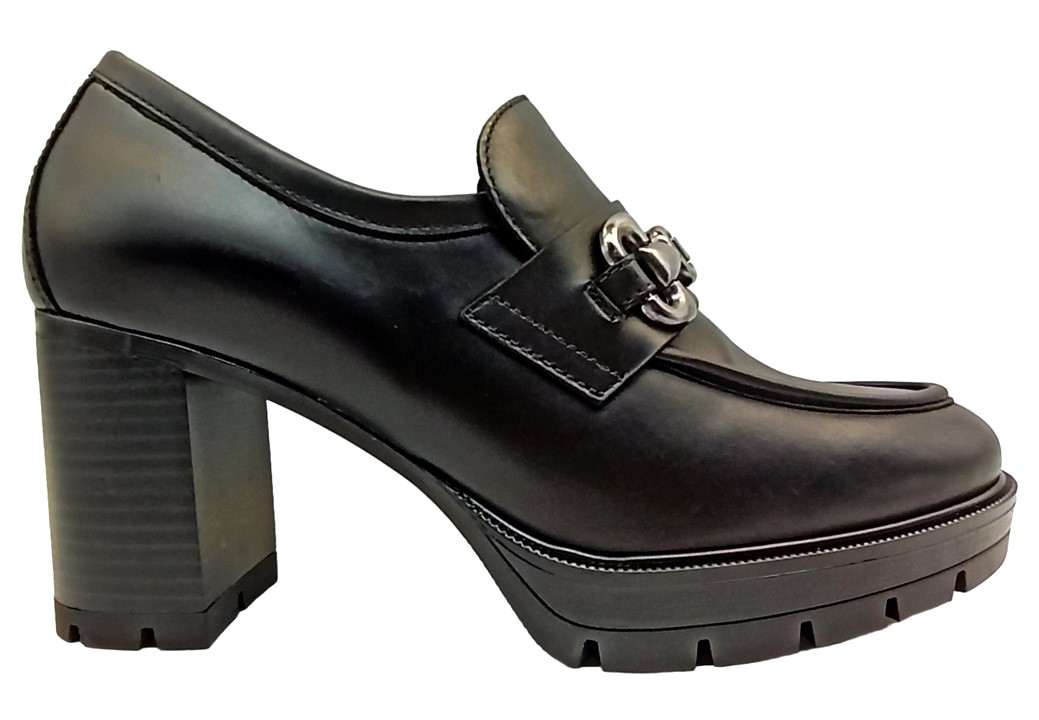 Scarpe donna mocassino Nero Giardini I411432D con tacco e plateau casual pe
