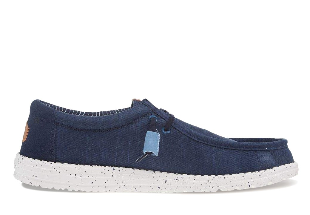 Scarpe uomo Hey Dude 41866 Wally Elevated Basics mocassini casual slip on blu