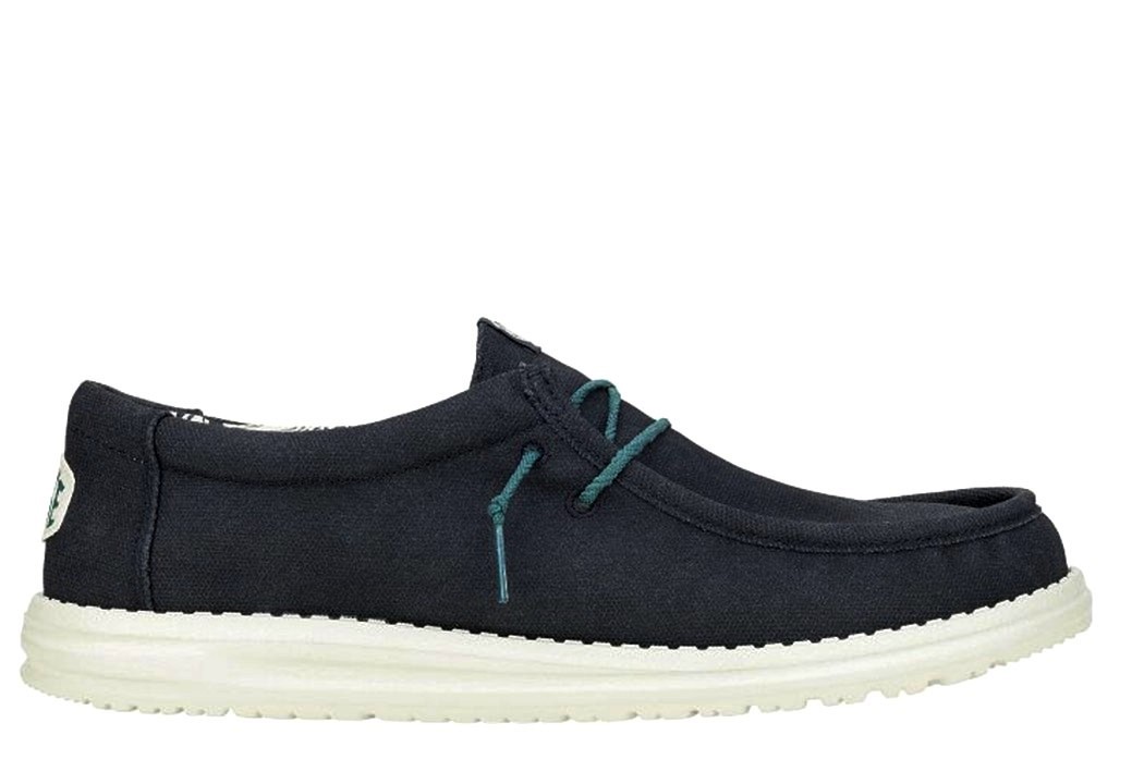Scarpe da uomo Hey Dude 41873 Wally waxed canvas mocassini casual slip on nero