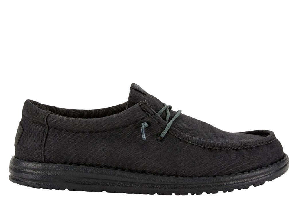 Scarpe da uomo Hey Dude 41873 Wally waxed canvas mocassini casual slip on nero